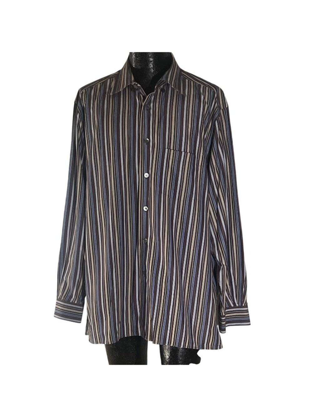 Ermenegildo Zegna Mens XXL Multi Stripe Long Sleeve Button Down Shirt Brown Blue